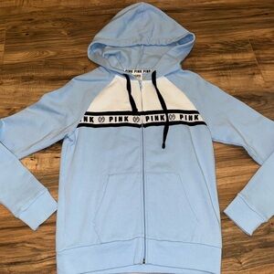 Light Blue and White Victoria’s Secret PINK Full Zip Hoodie